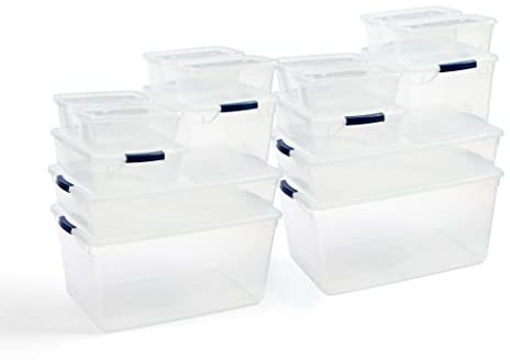 Rubbermaid Cleverstore Clear Variety Pack, Clear Plastic Storage Bins with Built-In Handles to Maximize Storage, Great for Large and Small Items, 16pk