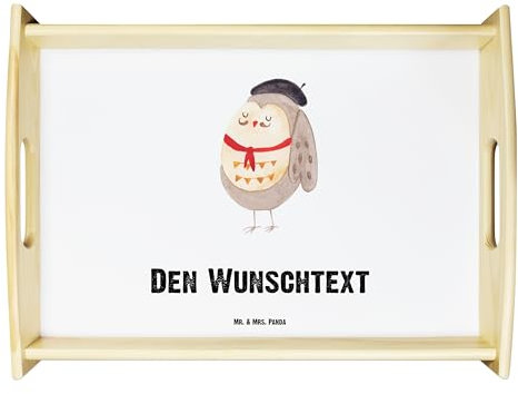 Mr. & Mrs. Panda Personalisiertes Serviertablett Eule Frankreich - Personalisierte Geschenke, Personalisiertes Dekotablett, Spruch Französisch,