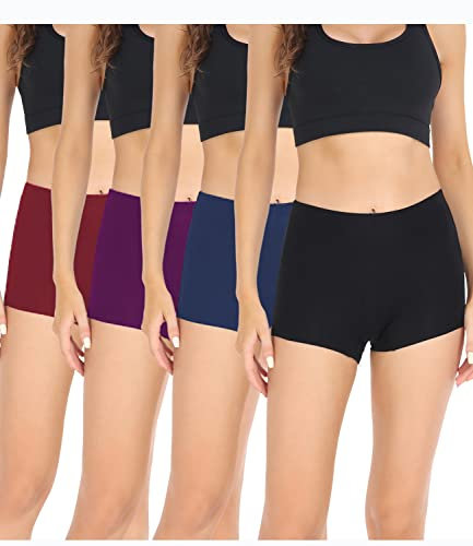 wirarpa Damen Baumwolle Boxershorts Panties Unterhosen Radlerhose unter Kleid mit Baumwoll Schritt 4er Pack Schwarz Blau Lila Rot Größe 2XL
