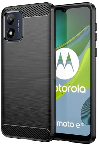 betterfon Carbon Handyhülle kompatibel mit Motorola Moto E13 | Smartphone Handy Hülle Case TPU Silikon | Schwarz