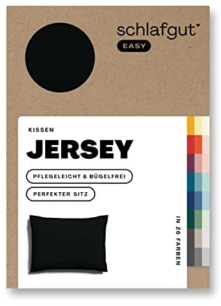 Schlafgut Easy Jersey Kissenbezug 40x60 cm Off-Black mit 100% Baumwolle, superweicher & atmungsaktiver Kopfkissenbezug