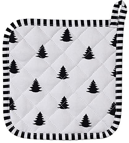 Clayre & Eef Presina 20x20 cm Nero Bianco Cotone Quadrato Alberi di Natale Cestino