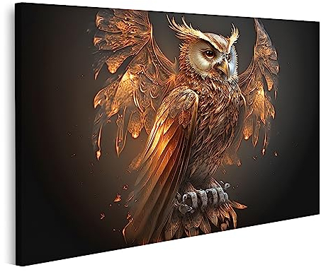 islandburner Bild auf Leinwand Ganzkörper Eule Wunderschön Glänzend Metall Wildtiere Vögel Bilder Wandbilder Poster JBQM-1K