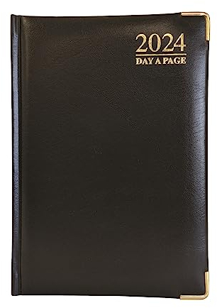 G4GADGET Luxuriöser Terminplaner für 2024, A5, Schwarz, ein Tag pro Seite, gepolsterte Vorderseite und fester Einband, vergoldete Kanten