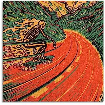 KWID Abstrakte Kunst Skelett Skateboard Poster Dekorative Malerei Leinwand 30 x 30 cm