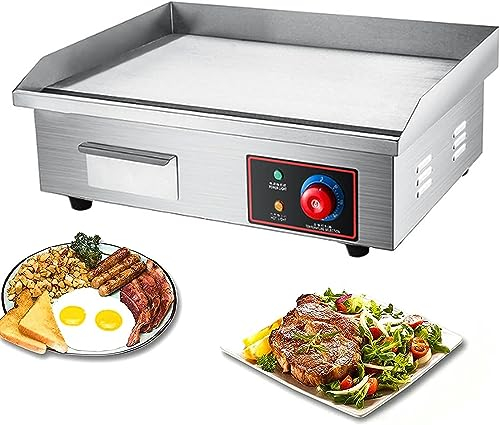 BTURYT Commercial Electric Griddle Stainless Steel Full Flat Hotplate BBQ 55cm Large Hotplate, BBQ Grill Barbecue Bacon Egg Fryer, Nonstick Countertop Hot Plate, 8mm Cooking Surface Thick, 3000W