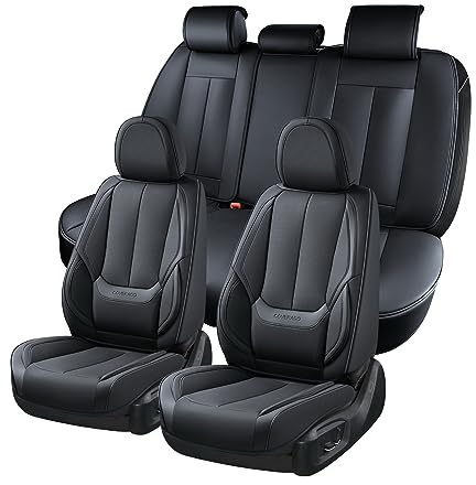 Coverado Sitzbezüge Vorne und Hinten 5 Stück, Wasserdichtes Kunstleder Auto Sitzschutz Komplettset, Universal Fit für die meisten Limousinen SUV Pick-up Truck, Schwarz