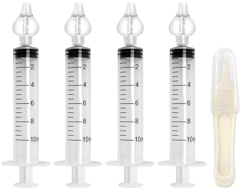 GALOZZOIT 4 Stück Nasendusche Kinder, Nasenspülung Baby aus Silikon 10ml Nasendusche Baby Nasensauger Neugeborene Tragbar mit 1 Pinzette, Baby Nose Cleaner Sicherer und Komfortabel