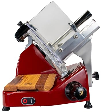 Berkel Aufschnittmaschine Pro Line XS 25 in rot - Profi Allesschneider für Ihre Küche + handgefertigtes Fassholzbrett Unikat