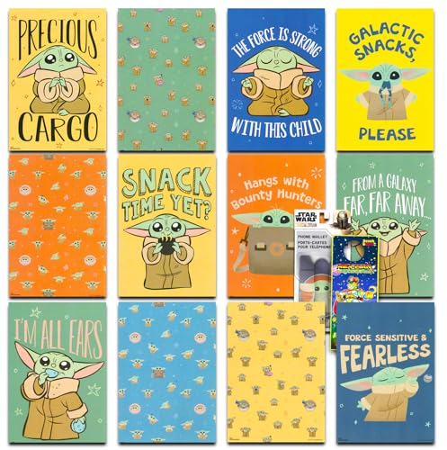 Baby Yoda Mini-Poster-Set – Star Wars Raumdekor-Set mit 12 Mini Baby Yoda Wandkunst-Postern plus Handy-Brieftasche, mehr | 15,2 x 10,2 cm Baby Yoda Poster für Wände