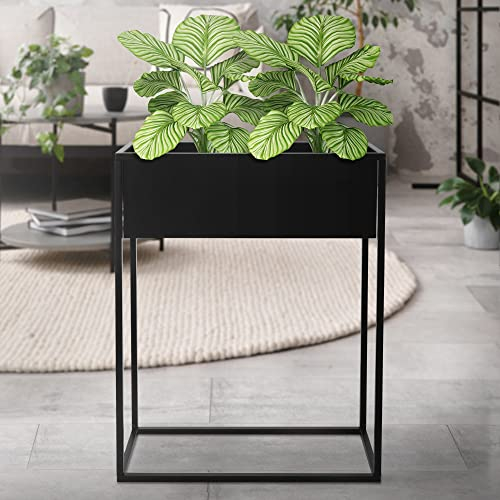 ML-Design Blumenständer im Schwarz aus Metall, 60x25x78 cm, stehend, Rechteckiger Übertopfständer für Pflanzen im Innenbereich, Design Pflanzenständer Blumenkasten Pflanzenkasten Hochbeet Balkonkasten
