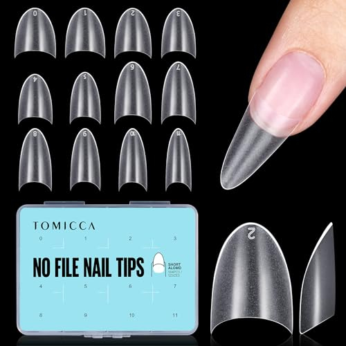 TOMICCA 504 Pièces Demi Capsules Ongles French Acrylique Tips Ongles Gel, 12 Tailles Amande Court Demi Couverture French Nail Extension Tips Appuyez sur les Ongles pour Manucure Salon