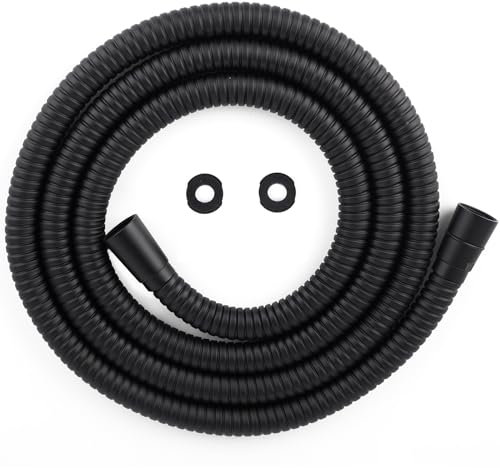 Hibbent Brauseschlauch mit großer Bohrung, 16 mm (außen) / 10 mm (innen), 2 m, oberer Duschschlauch mit niedrigem Wasserdruck, schwarz, universal, knickfest und auslaufsicher