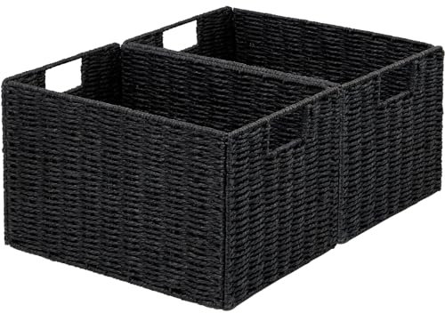 Vagusicc Weiden-Aufbewahrungskorb, Set mit 2 handgewebten Papierseil-Weidenkorb, kleine Aufbewahrungskörbe für die Organisation von Toilettenpapierkorb, faltbar, große Würfel, Aufbewahrungsbehälter