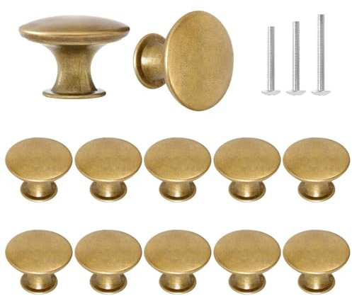 ShipeeKin 12x Vintage Schrankknöpfe Schubladenknöpfe Antik Schrankknauf Möbelknöpfe 30mm für Kommode Garderobe Badezimmer, Büro, Küche (Gelb Bronze)