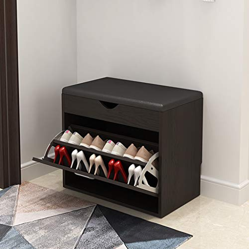 EliteBloom Shoe Bench Shoe Rack, Shoe Rack, Shoe Rack, 2-Story Tipper Shoe Cabinet Household Can Sit Storage Shoe Stool Black (60Cm)