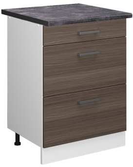 Vicco Küchenunterschrank R-Line, Grau/Weiß, 60 cm mit Schubladen, AP Anthrazit