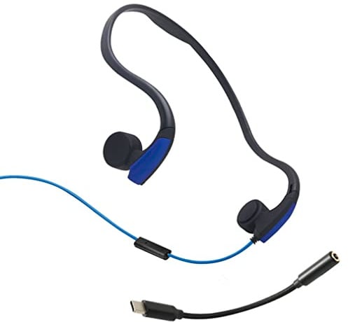Sjpaa Auriculares de conducción ósea, Auriculares con Cable, Auriculares para el oído Abierto con Cable Adaptador de Amplificador Tipo C, Resistente al Sudor para Deportes,Azul