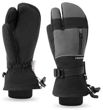 Caracaleap Skihandschuhe Herren Damen Fäustlinge 3 Finger Handschuhe Wasserdicht Winterhandschuhe für Skifahren Snowboard Eislaufen Wandern Schwarz L-XL