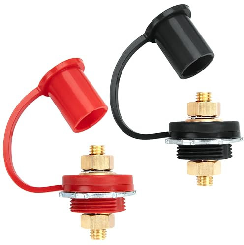 GUNGY Batterieladesäule M10 Auto Batterie Anschlussklemmen Remote Batterieklemmen Batterieladegerät Post Dual Bolzen für Auto Wohnmobil LKW Boot Schwarz Rot 2 Stück