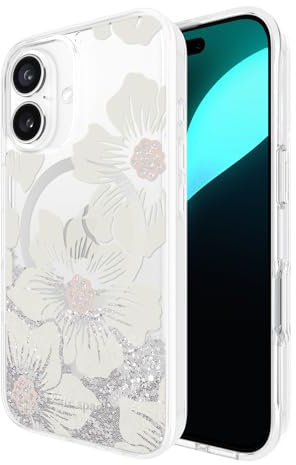 Kate Spade New York iPhone 16 Case - Compatible with MagSafe - Designer Phone Case - Liquid Glitter Hollyhock
