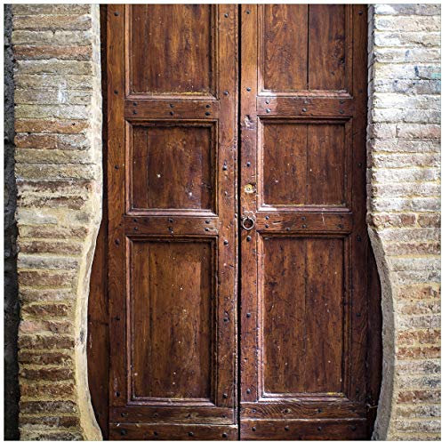 Wallario Glasbild Holztür braun - 55 x 55 cm Wandbilder Glas in Premium-Qualität: Brillante Farben, freischwebende Optik