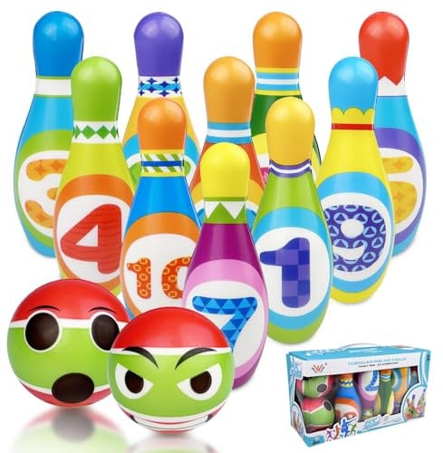 Chiluxendo Birilli Bowling Bambini(12Pcs), Giochi 2 Anni Set da Mini Bowling Ball da Tavolo, Giochi da Giardino Giochi Montessori, da Esterno, Regalo Divertente ed Educativo, Regali per di Natale