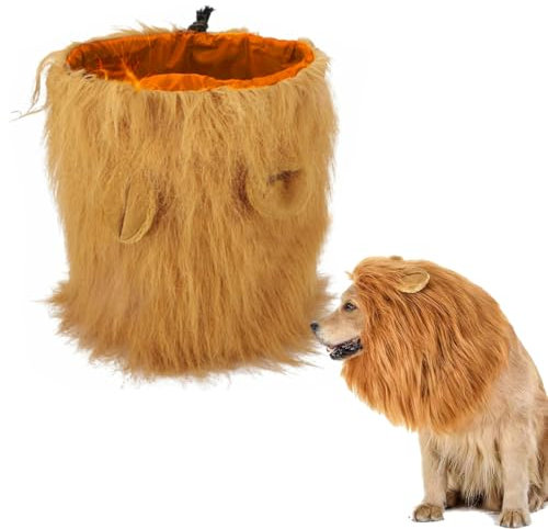 EIHI Hundekostüm Löwenmähne Hund, hundebekleidung & zubehör,Verstellbar Hunde Halloween Kostüm Perücke mit Ohren für Mittlere und Große Hunde