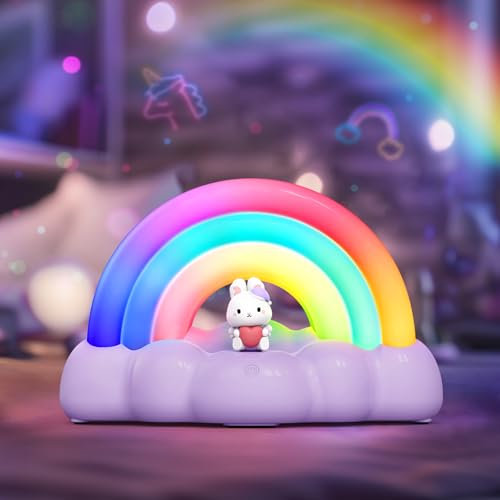 ICARER FAMILY Lila Regenbogen Nachtlicht für Kinder - USB Aufladbar, 3 Beleuchtungsmodi, 30 Min Timer, ABS Material, Kindlich, LED, Tischplatte, Indoor, Cordless