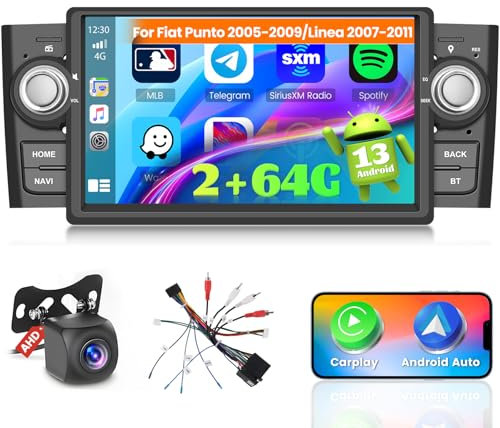 Ohradio 2G+64G Autoradio für FIAT Punto 2005-2009/Linea 2007-2011 Radio Android GPS mit Wireless Carplay Android Auto Radio FM/RDS WiFi + Rückfahrkamera + MIC - 1DIN Radio 7 Zoll
