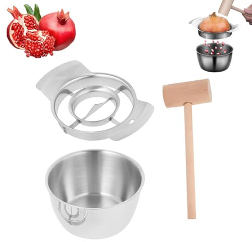 Pomegranate Deseeder, Granatapfelschäler, Granatapfel-Entkerner Aus Edelstahl, Granatapfel-Schälwerkzeug mit Schüssel und Holzhammer, Granatapfel-Entkerner-Schälwerkzeug-Set (B)
