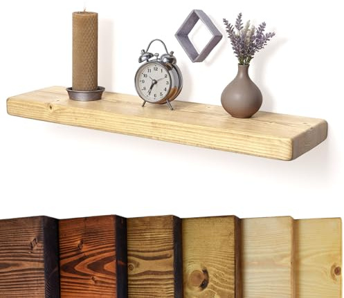 Flat Rustic Floating Shelf 12x1.5 inches, 200cm long - Natural Oak Finish Reclaimed Wood Floating Shelves for Wall Decor, Rustic Wooden Shelves for Bedroom, Living Room, Kitchen, or Bathroom