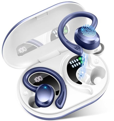 Cuffie Bluetooth Sport, Auricolari Bluetooth 5.3 con 4 ENC Mics, 48 Ore Stereo Cuffie Wireless Antirumore, IP7 Impermeabili Cuffiette Bluetooth con Display LED, Cuffie Senza Filo per Running/Palestra