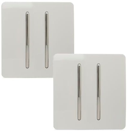 Trendi 2 Gang 2 Way Artistic Modern 10 Amp Rocker Light Switch Ice White (Pack 2)