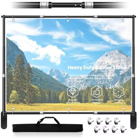 Jiang&Rong 3x3m/10x10ft Heavy Duty Backdrop Stand Kit | Adjustable Step and Repeat Photo Banner Stand for Photography, Trade Shows, Photo Booths, Events