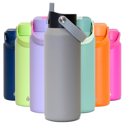 Elemental Core Stainless Steel Water Bottle with Straw - Leak Proof Double Wall Insulated Water Bottles for Travel, Sports and Gym - BPA Free Sport Thermos with Flip-up Straws - 40oz, Graphite