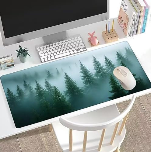 Alfombrilla Ratón Azul Fondo de Goma Natural Antideslizante Alfombrilla Gaming Bosque Alfombrilla Raton Extendida de Gran Tamaño con Bordes Cosidos, Oficina, para Accesorios PC 900x400x3mm W5-632
