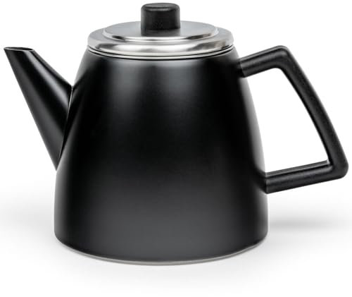 Bredemeijer schwarze kleine Teekanne 1.1 Liter aus Edelstahl - doppelwandige Edelstahlkanne mit Teefilter-Sieb - für längeren, warmen Teegenuss