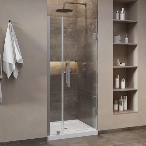 OVE Decors Panama 36 in. W x 32 in. D x 74 3/4 in. H Alcove Frameless Pivot Hinge Shower Door Kit in Satin Nickel with Base Pan, 2025