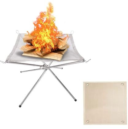 Feuerstelle für den Außenbereich,Netz-Feuerstellen aus Edelstahl,Fire Pit Mit Feuer Pit Mat,Tragbare Feuerschalen für Camping,Picknick,BBQ,Terrasse und Garten (56x56)