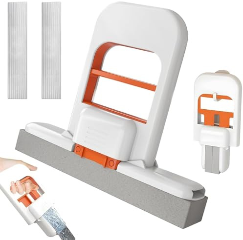 Mini Foldable Desktop Mop, Mini Mop for Small Spaces, Portable Self-Squeeze Sponge Cleaning Tool with Cotton Head, Wet and Dry Use Cleaning System, for Bathroom Kitchen, Tableware, Desktop, Glass