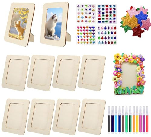 QITIXI:OU Bilderrahmen Holz Set, 19x14 CM Kinder Bilderrahmen Bastelsets für DIY Holzfarbe Geschenke Dekoration Kinderbilderrahmen zum Bemalen für Kinder, Deko, Hochzeit, Bemale für Geburtstage