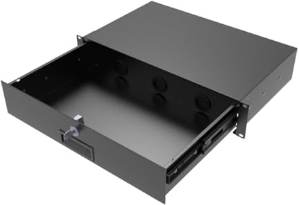 JINGCHENGMEI 2U Server Rack Drawer Lockable with Key 10.8 inch Deep | Sliding 19 Inch Rack Mount Server Cabinet Case with Cable Management Holes, Black (2U10in)