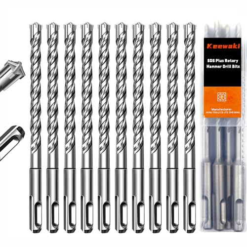 Keewaki 10 Pack 8mm x160mm SDS Plus Rotary Hammer Drill Bits Set, Cross Carbide Tip, Heavy Duty Masonry Drill Bits for Concrete, Brick Hammer Drill Bits - Concrete Drill Bit Set