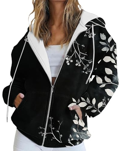 Uwdiohq Felpa con Cappuccio e Stampa di Lettere Casual da Donna Coulisse Cerniera Vestire Tasca Gatto Felpe Ragazza Larghe Donna con Cappuccio Coperta Uomo Oversize Pile Pelosa Bambina Baggy