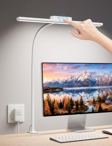 Lepro Clamp Desk Lamp, 750lm Dimmable Eye-Caring LED Desk Light for Monitor | Touch Control, 5 Brightness Levels & 5 Colour Modes, Flexible Office Desk Lamp for Reading, Crafts, Adapter Included, White