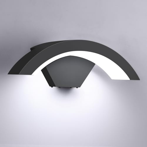 Ankey Modern LED Außenwandleuchte, Schwarze Aluminium Wandlampe IP65 Wasserdichte Wandleuchte 12W 1400LM 6000K Kaltweiß für Veranda Gehweg Balkon