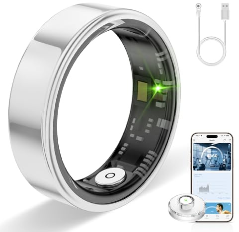HPLSZCN Smart Ring for Women Men, Fitness Tracker with Sleep Tracker, Heart Rate, SpO2, Step Counter, Health Ring Compatible Android & iOS, (Silver, 10)