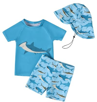 WYTbaby Ropa UV Traje de baño para bebé niño de dos piezas manga corta natación bañador pantalones cortos ropa de protección UV 3 meses - 3 años, azul, 6-12 meses