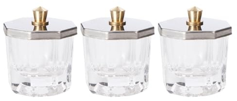 Bol D'art de Manucure en Verre avec Couvercle, Lot de 3 Pièces | Usage Nail Art, Cristal Transparent, Rechargeable et Facile à Nettoyer, Limite L’évaporation Liquide